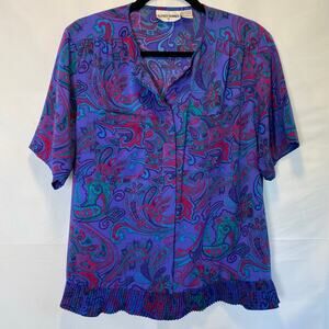 Alfred Dunner‎ Vintage Women’s Size 12 Purple Paisley Print Short Sleeve Blouse